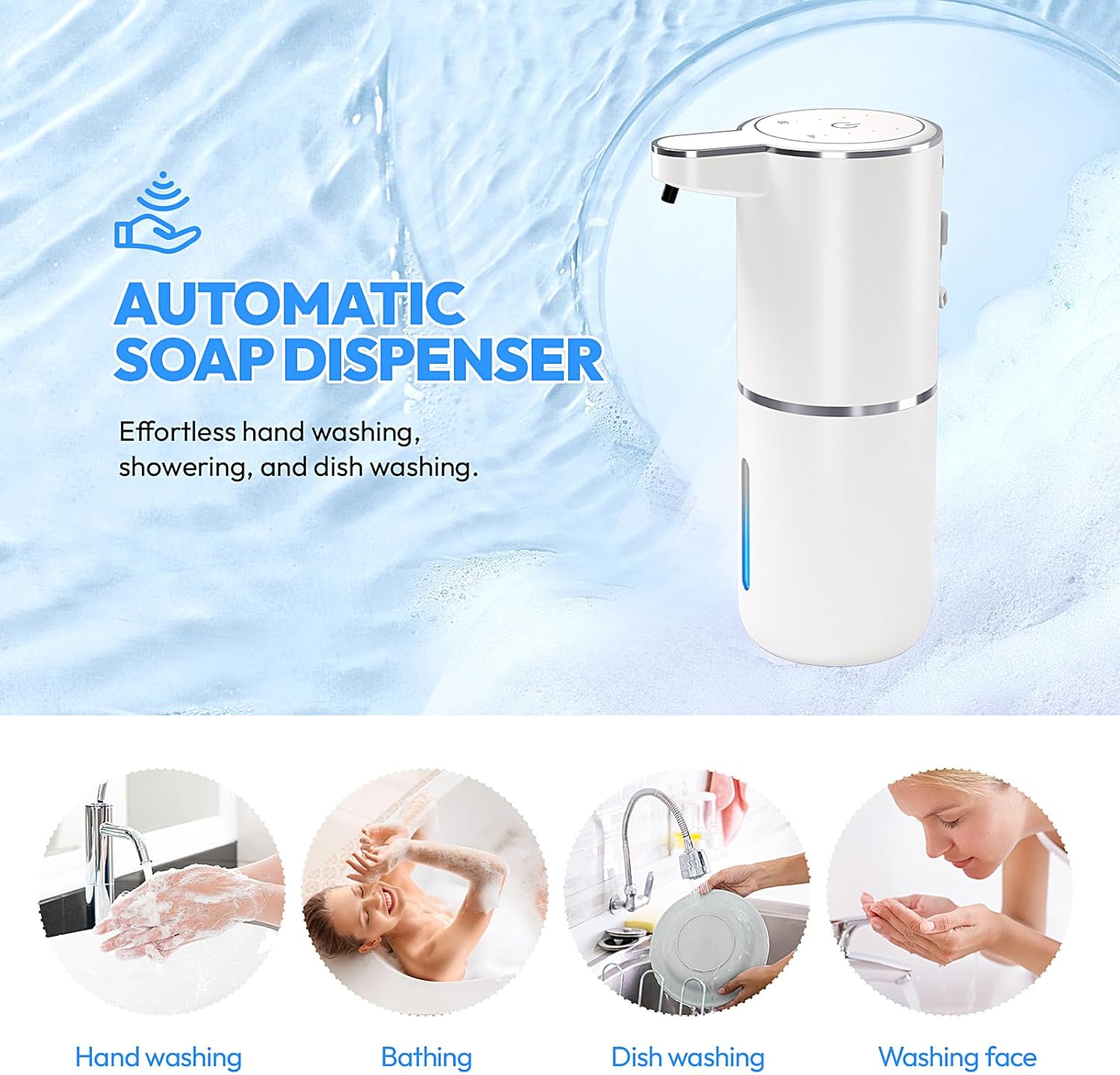 2 Pack Automatic Foaming Soap Dispenser,Touchless Foam Soap Dispenser,12.8oz Rechargeabled Wall Mounted Smart for Bathroom and Kitchen Dish Soap,Easy for Toddlers(White)